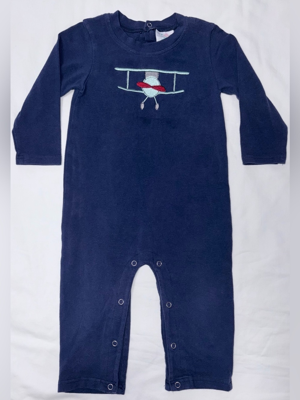 Stitchy Fish navy romper with airplane design sz 2T EUC smoke free home